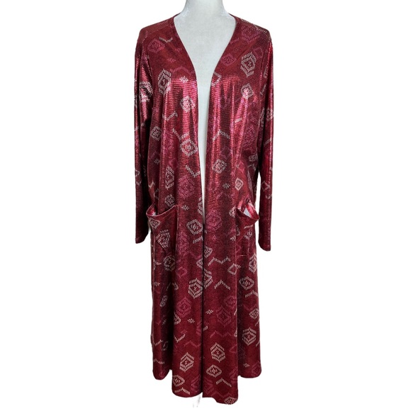 Women's Lularoe mid-calf length Metallic Sarah Cardigan with pockets Size Large - Picture 3 of 10